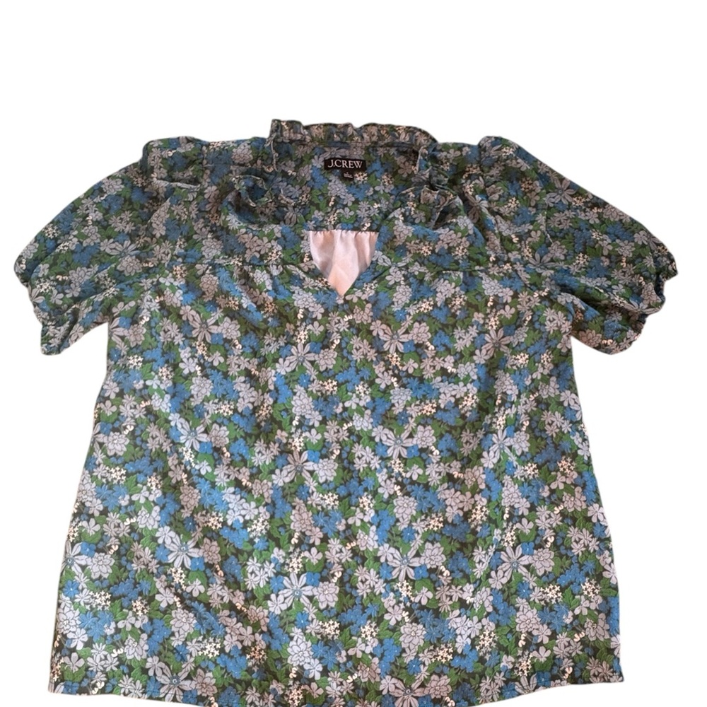 J.Crew Floral Print Top in Blue and Green – Size Small